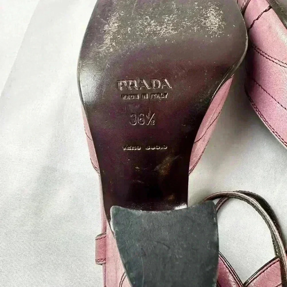 Prada 🔥🔥Capretto Fume Petalo Decorative Stitch Mary Jane Pump Chunky Flair - Picture 9 of 12